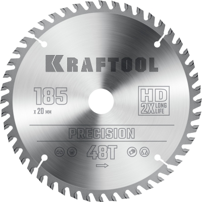 KRAFTOOL Precision, 185 x 20 мм, 48Т, пильный диск по дереву (36952-185-20)