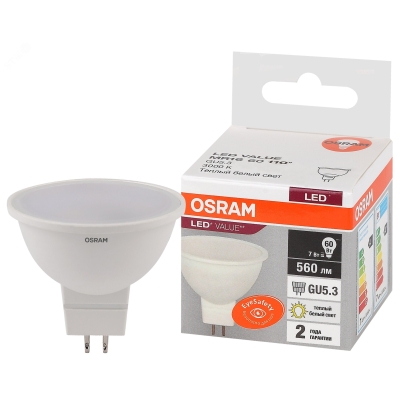 Лампа светодиодная LED Value LVMR1660 7SW/830 7Вт GU5.3 230В 10х1 RU OSRAM 4058075582781