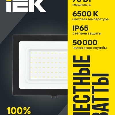 Прожектор светодиодный СДО 06-70 6500К IP65 черн. IEK LPDO601-70-65-K02