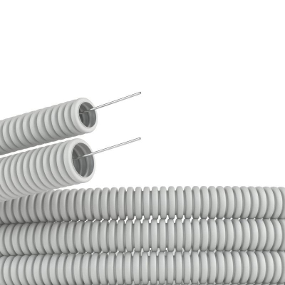 Труба гофрированная ПВХ гибкая легкая d20мм с протяжкой сер. 9192050