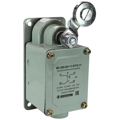 ВК-200-БР-11-67У2-11, рычаг с роликом, б/сальника, ход вправо, самовозврат, ступень 1, IP67 (ЭТ).