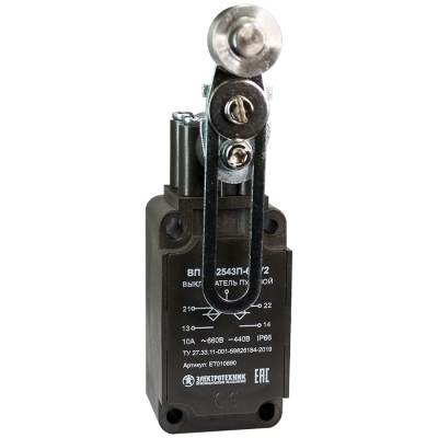 ВП 36-2543П-66 У2 (XCKS543H29),рычаг стальн.ролик,рег.по дл.,1з+1р,полумгнов.,б/сальника,3А,IP66 (ЭТ