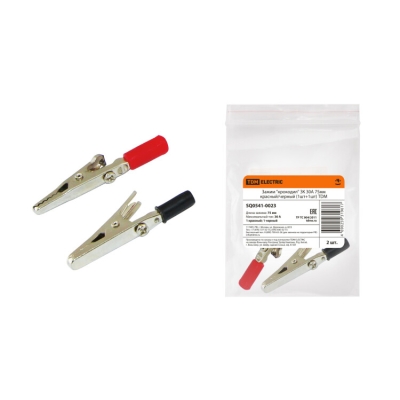 Зажим "крокодил" ЗК 30А 75мм красный/черный (1шт+1шт) SQ0541-0023